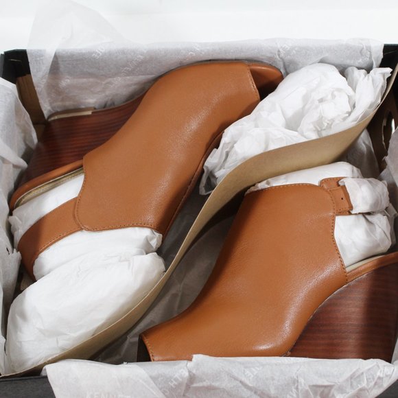 Kenneth Cole Merrick Leather Wedge Sandals - Cognac 7M / 37.5EU - Picture 5 of 7